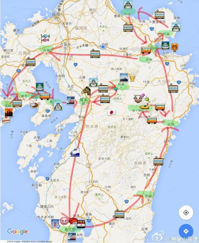 利用google map和noteshelf做的行程图(未包含屋久岛部分),起点为佐贺