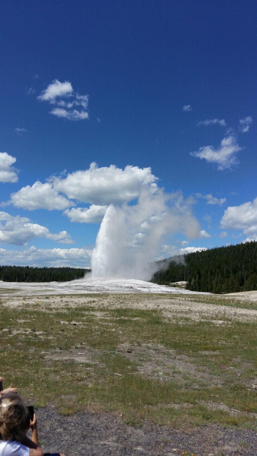 老忠实间歇泉,好像能喷到云上了! 黄石大峡谷